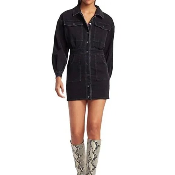 Free People Bo Denim Dress Size Small, Midnight Black Great Condition - Picture 1 of 8